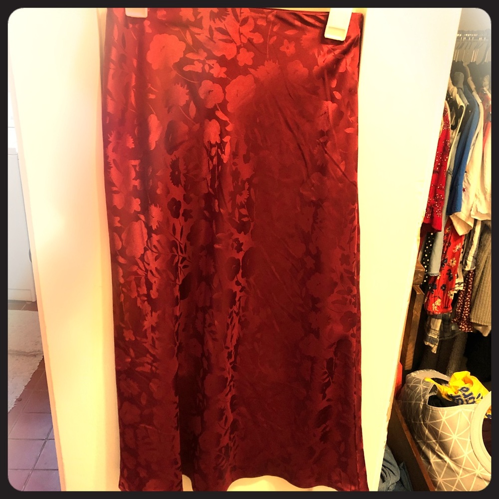 Urban Outfitters Red Satin Midi Skirt Size M